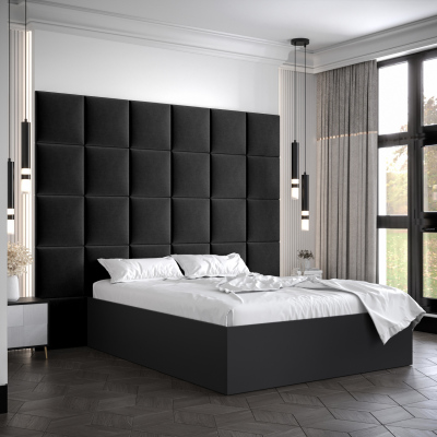 Manželská posteľ s čalúnenými panelmi MIA 3 - 160x200, čierna, čierne panely