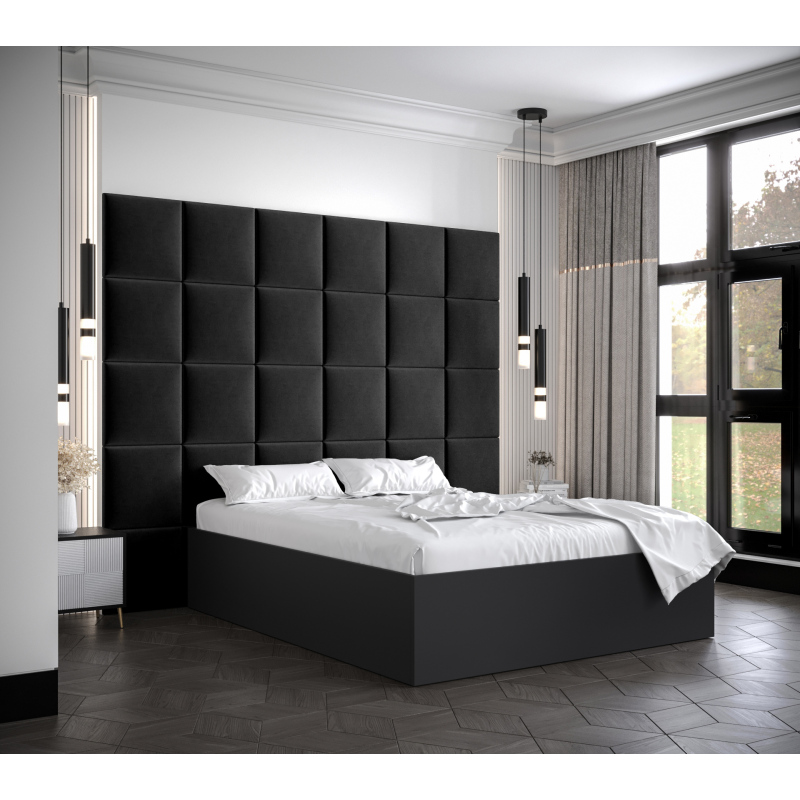 Manželská posteľ s čalúnenými panelmi MIA 3 - 160x200, čierna, čierne panely