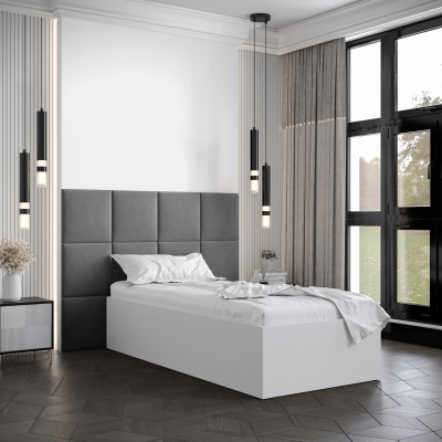 Jednolôžko s čalúnenými panelmi MIA 4 - 90x200, biele, šedé panely
