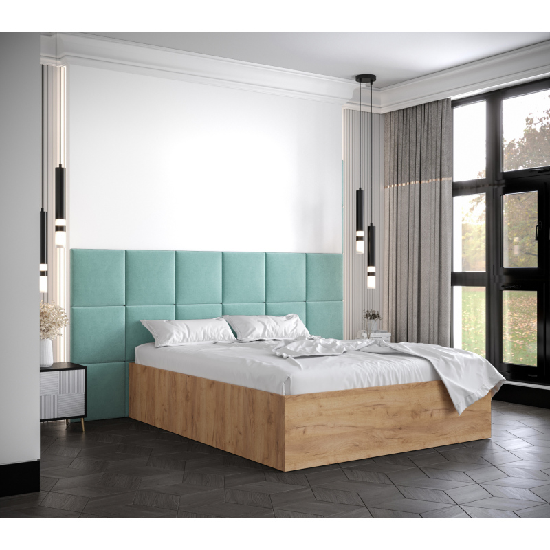 Manželská posteľ s čalúnenými panelmi MIA 4 - 160x200, dub zlatý, mätové panely