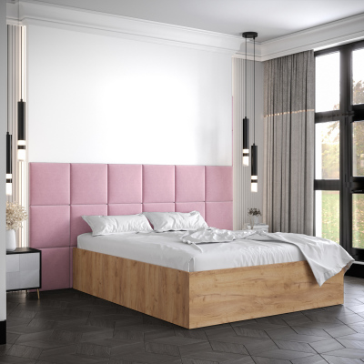 Manželská posteľ s čalúnenými panelmi MIA 4 - 160x200, dub zlatý, ružové panely