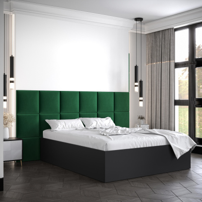 Manželská posteľ s čalúnenými panelmi MIA 4 - 160x200, čierna, zelené panely