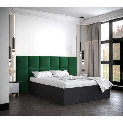 Manželská posteľ s čalúnenými panelmi MIA 4 - 160x200, čierna, zelené panely