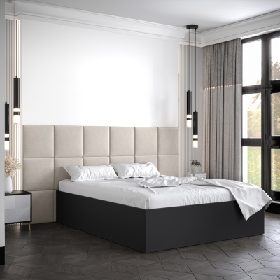 Manželská posteľ s čalúnenými panelmi MIA 4 - 160x200, čierna, béžové panely