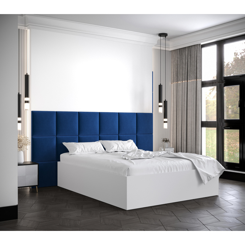 Manželská posteľ s čalúnenými panelmi MIA 4 - 160x200, biela, modré panely