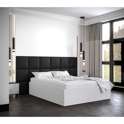 Manželská posteľ s čalúnenými panelmi MIA 4 - 160x200, biela, čierne panely z ekokože