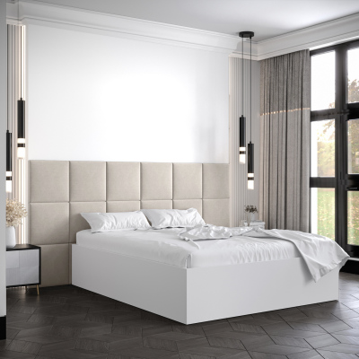 Manželská posteľ s čalúnenými panelmi MIA 4 - 140x200, biela, béžové panely