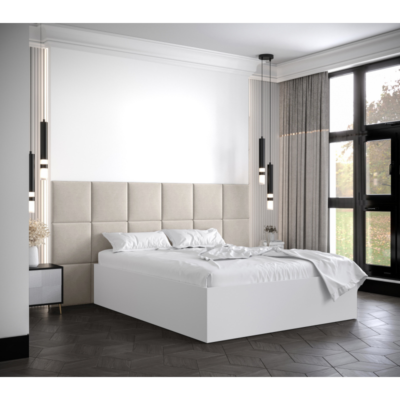 Manželská posteľ s čalúnenými panelmi MIA 4 - 140x200, biela, béžové panely