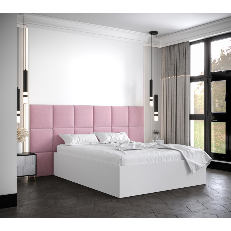 Manželská posteľ s čalúnenými panelmi MIA 4 - 140x200, biela, ružové panely