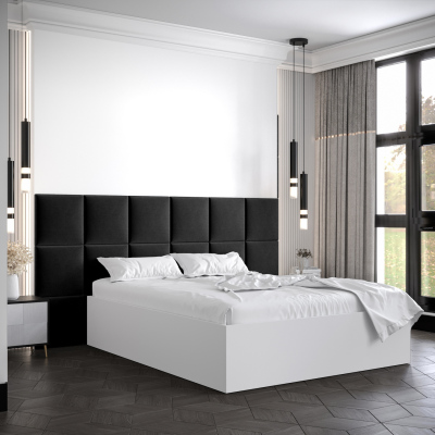 Manželská posteľ s čalúnenými panelmi MIA 4 - 140x200, biela, čierne panely