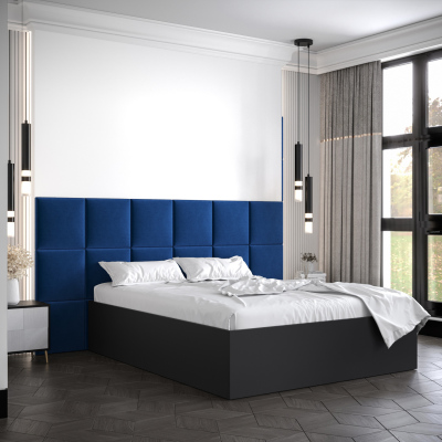 Manželská posteľ s čalúnenými panelmi MIA 4 - 140x200, čierna, modré panely