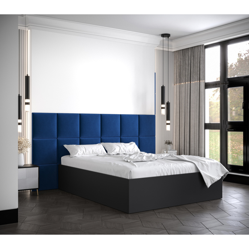 Manželská posteľ s čalúnenými panelmi MIA 4 - 140x200, čierna, modré panely