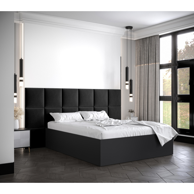 Manželská posteľ s čalúnenými panelmi MIA 4 - 140x200, čierna, čierne panely