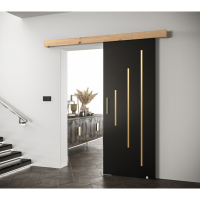 Posuvné dvere so zlatým úchytom SALOME 11 - čierne / dub artisan