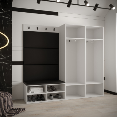 Predsieňový nábytok s čalúnenými panelmi HARRISON - biely, čierne panely
