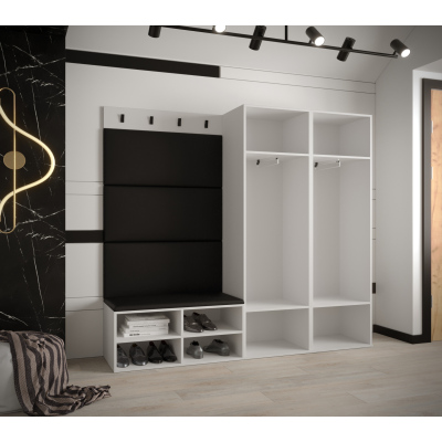 Predsieňový nábytok s čalúnenými panelmi HARRISON - biely, čierne panely
