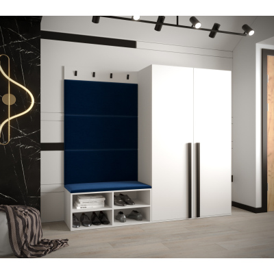 Predsieňový nábytok s čalúnenými panelmi HARRISON - biely, modré panely