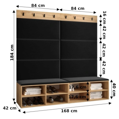 Široký botník s čalúnenými panelmi HARRISON - biely, béžové panely