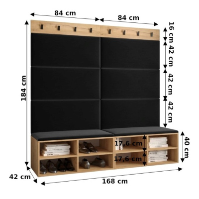 Široký botník s čalúnenými panelmi HARRISON - biely, béžové panely