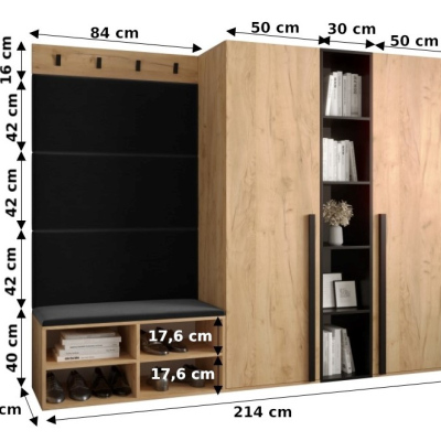 Veľká stena do predsiene s čalúnenými panelmi HARRISON - biela, šedé panely