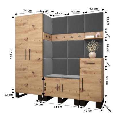 Predsieňová zostava RUMIE 1 - dub artisan, čierne panely