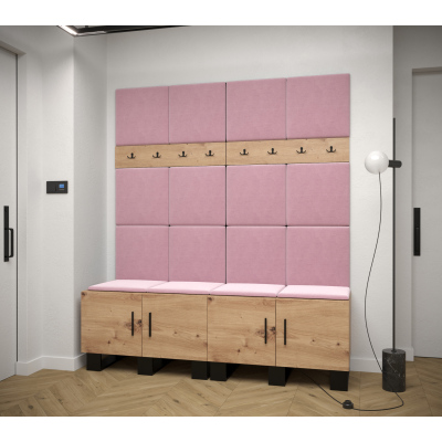 Predsieňová zostava RUMIE 3 - dub artisan, ružové panely