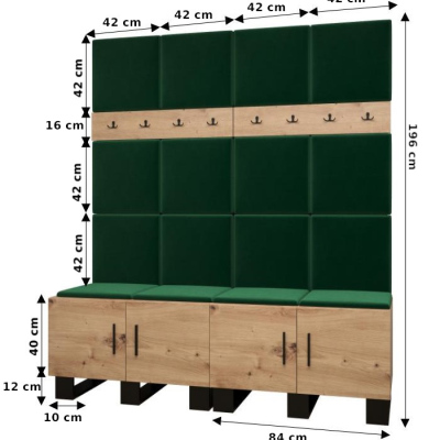 Predsieňová zostava RUMIE 3 - dub artisan, zelené panely