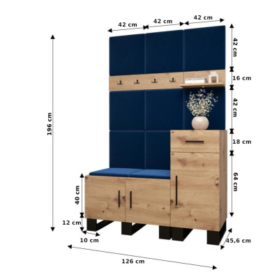 Predsieňová zostava RUMIE 5 - dub artisan, ružové panely