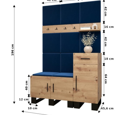 Predsieňová zostava RUMIE 5 - dub artisan, mätové panely