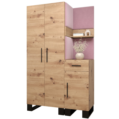 Predsieňová zostava RUMIE 6 - dub artisan, ružové panely
