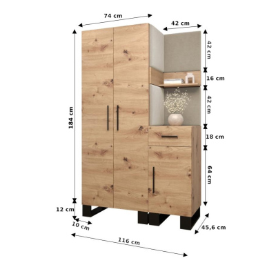 Predsieňová zostava RUMIE 6 - dub artisan, mätové panely