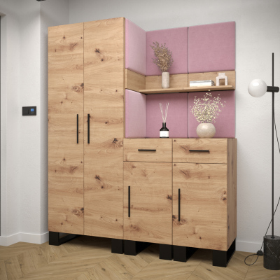 Predsieňová zostava RUMIE 7 - dub artisan, ružové panely