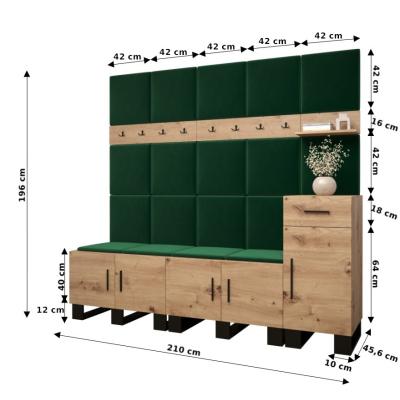 Predsieňová zostava RUMIE 8 - dub artisan, mätové panely