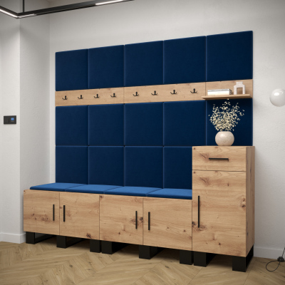 Predsieňová zostava RUMIE 8 - dub artisan, modré panely