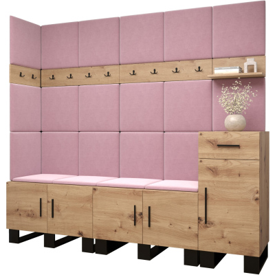 Predsieňová zostava RUMIE 9 - dub artisan, ružové panely