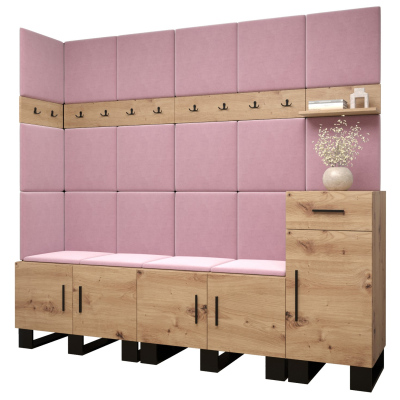 Predsieňová zostava RUMIE 9 - dub artisan, ružové panely