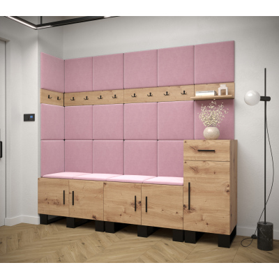 Predsieňová zostava RUMIE 9 - dub artisan, ružové panely