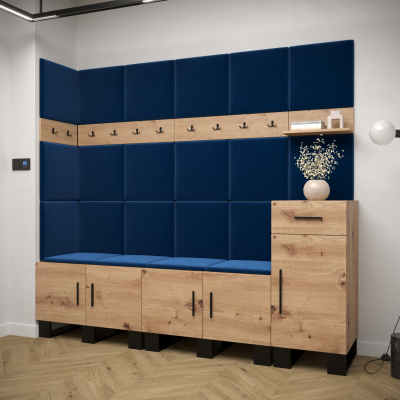 Predsieňová zostava RUMIE 9 - dub artisan, modré panely