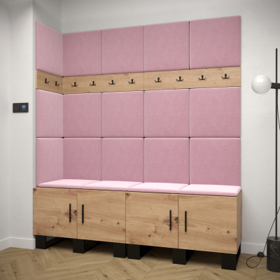 Predsieňová zostava RUMIE 12 - dub artisan, ružové panely