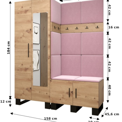 Predsieňová zostava RUMIE 14 - dub artisan, ružové panely