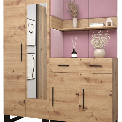 Predsieňová zostava RUMIE 15 - dub artisan, ružové panely