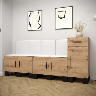 Predsieňová zostava RUMIE 17 - dub artisan, biele panely z ekokože