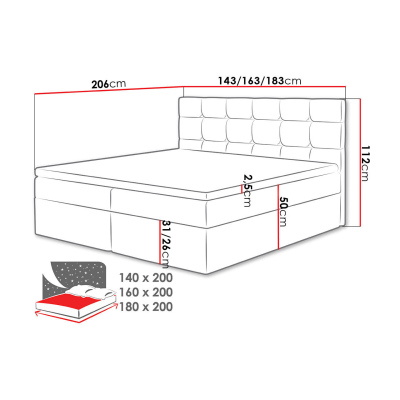 Boxspringová posteľ 180x200 CAROLA - svetlá šedá + topper ZDARMA