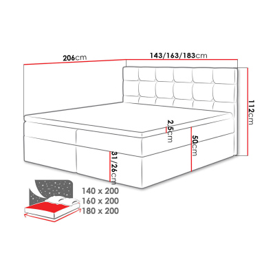 Boxspringová posteľ 140x200 CAROLA - svetlá šedá + topper ZDARMA