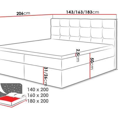Boxspringová posteľ 180x200 CAROLA - šedá + topper ZDARMA