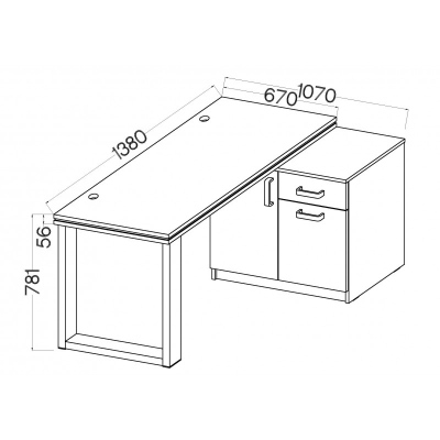 Písací stôl so skrinkou MABAKA 2 - šedý / dub artisan
