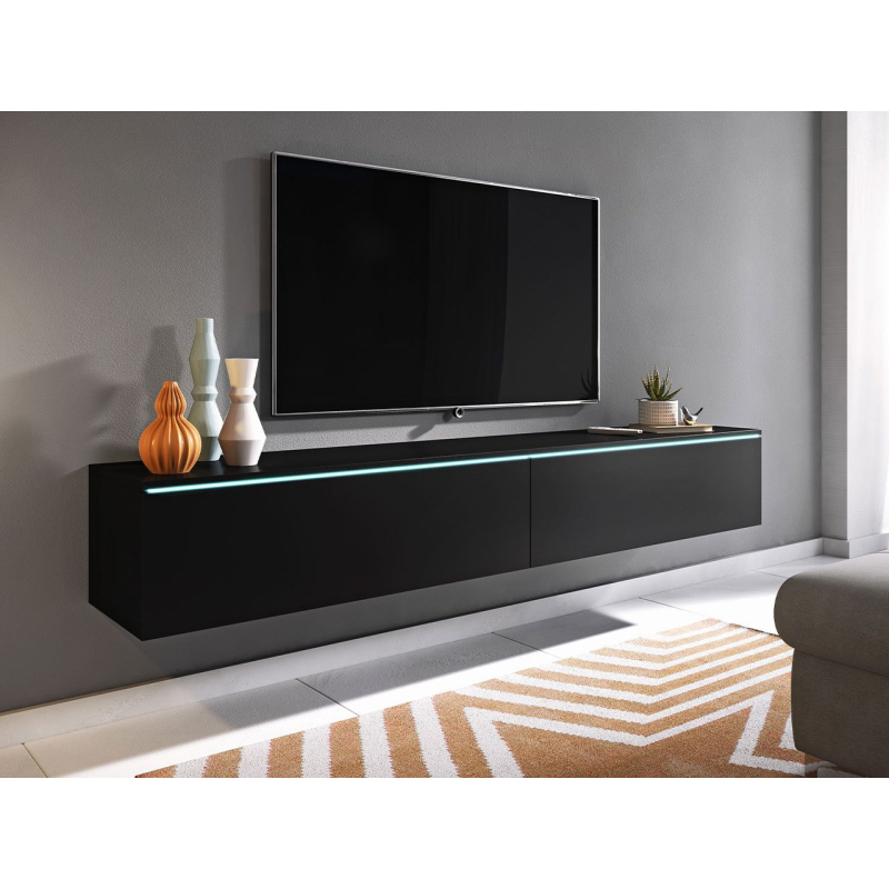 Televízna skrinka s bielym LED osvetlením 180 cm WILLA D - čierna