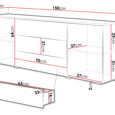 Moderná kombinovaná komoda MERISA 150 - lesklá biela / biela