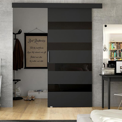 Posuvné dvere MIRAN 5 - 70 cm, čierne / čierne sklo