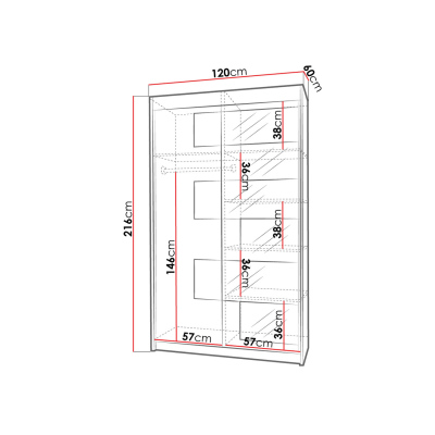 Šatníková skriňa so zrkadlom 120 cm KANG - biela